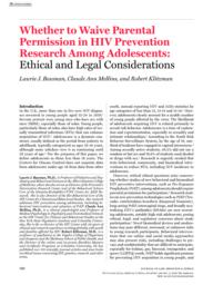thumnail for Klitzman_Whether to Waive Parental Permission in HIV Prevention Research Among Adolescents.pdf