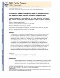 thumnail for Klitzman_Psychiatrists_ Views of the Genetic Bases of Mental Disorders and Behavioral Traits and Their Use of Genetic Tests.pdf