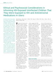 thumnail for Klitzman_Ethical and Psychosocial Considerations in Informing HIV-Exposed Uninfected Children That They Were Exposed to HIV and Antiretroviral Medications In Utero.pdf