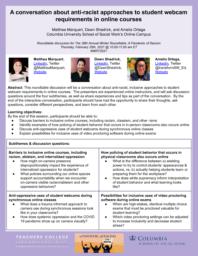 thumnail for Winter roundtable 2021_Marquart Shedrick Ortega_handout_A conversation about anti-racist approaches to student webcam requirements in online courses.pdf