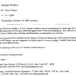 Announcements, 2001-10-10. ...
