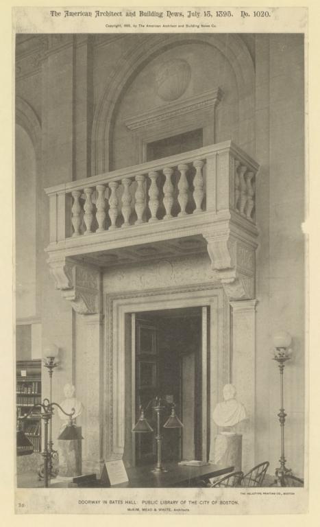 Doorway in Bates Hall: Public Library of the City of Boston. McKim, Mead & White, Architects