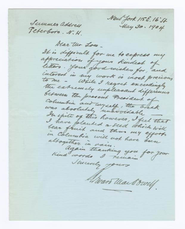 Autograph Letter, Signed to Seth Low