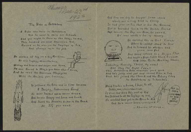 Babe of Bethlehem : poem, 23 December 1922 : broadside, Chicago