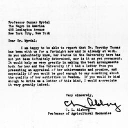 Letter from C.L. Alsberg to...