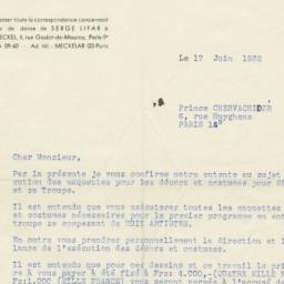 Letter from Serge Lifar to ...