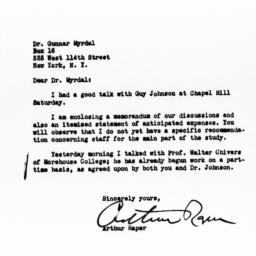 Letter from Arthur Raper to...