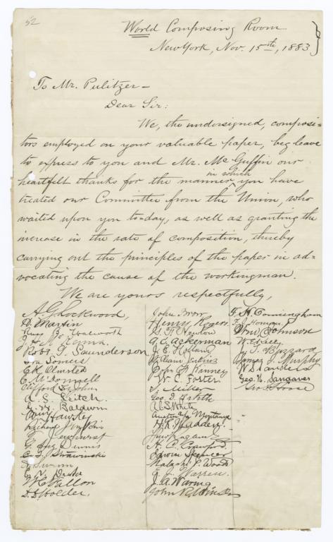 Autograph Letter, Signed by 49 Compositors