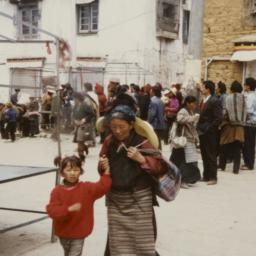 Elderly woman and young gir...