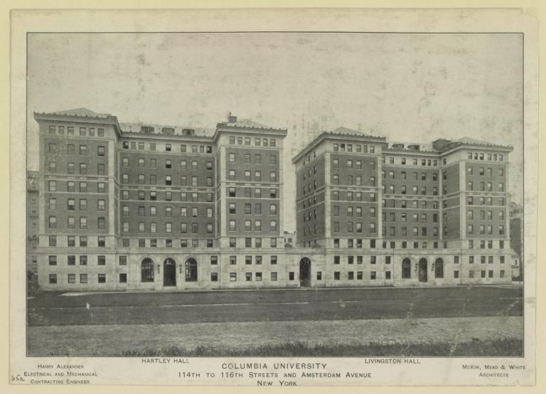 Hartley Hall. Livingston Hall [now Wallach]. Columbia University, 114th to 116th Streets and Amsterdam Avenue, New York. McKim, Mead & White, Architects. Harry Alexander, Electric and Mechanical Contracting Engineer