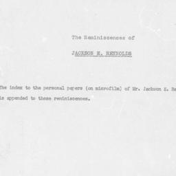 Reminiscences of Jackson E....