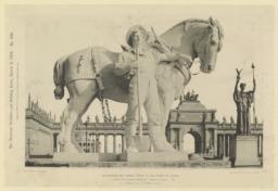 Workhorse and farmer group in the Court of Honor. World's Columbian Exhibition, Chicago, Illinois. D. C. French and E. C. Potter, Sculptors