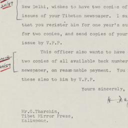 Letter to Tharchin informin...