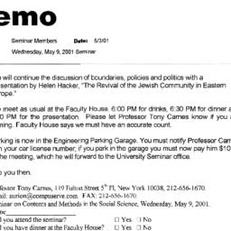 Announcements, 2001-05-09. ...