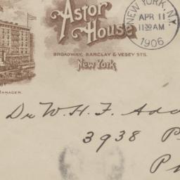 Astor House. Envelope