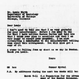 Letter from Gunnar Myrdal t...
