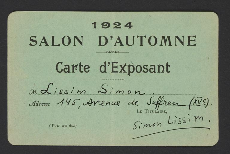1924 Salon d'Automne Carte d'Exposant