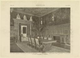 Plate XXXVI. Dining-room, Residence, Payne Whitney, 972 Fifth Ave., New York. McKim, Mead & White, Architects. F. B. Johnston, Photo. T. D. Wadelton, Interior Decorations and Woodwork