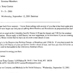Announcements, 2001-09-12. ...