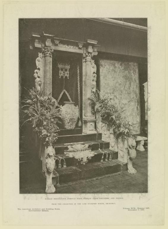 Italian Renaissance doorway with antique stone balusters and newels.  From the collection of the late Stanford White, Architect