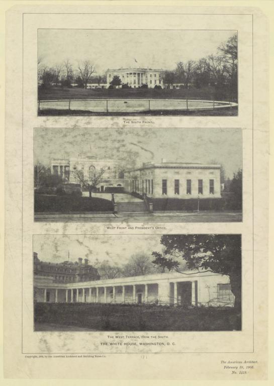 The South front. West front and President's Office. The West terrace, from the South. The White House, Washington, D. C.