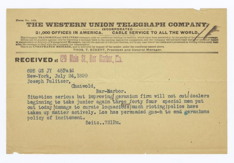 Telegram On The Newsboys' Strike