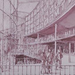 Interior perspective drawing.