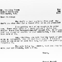 Letter from Gunnar Myrdal t...