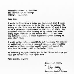 Letter from Dorothy Swaine ...