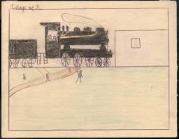 This drawing represents the train in which I came to Cerbère during the bombardment of Port-Bou.