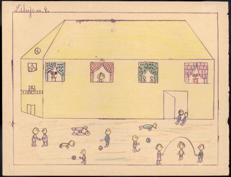 The Children Play At Recess And The Teacher Watches Them Through The Window.