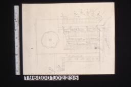 Sketch of plan of flowerbeds between garage and back of house.