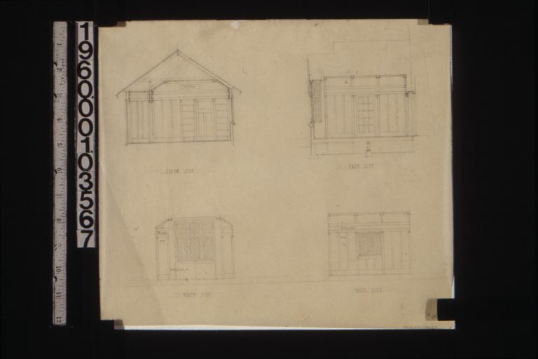 Sections through addition showing interior elevations -- south side\, east side\, north side\, west side.