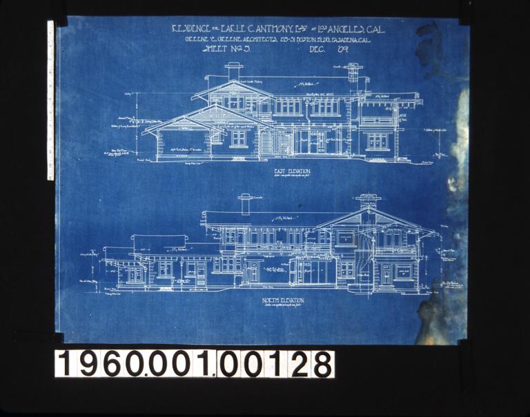 East elevation\, north elevation; Sheet no. 5\,