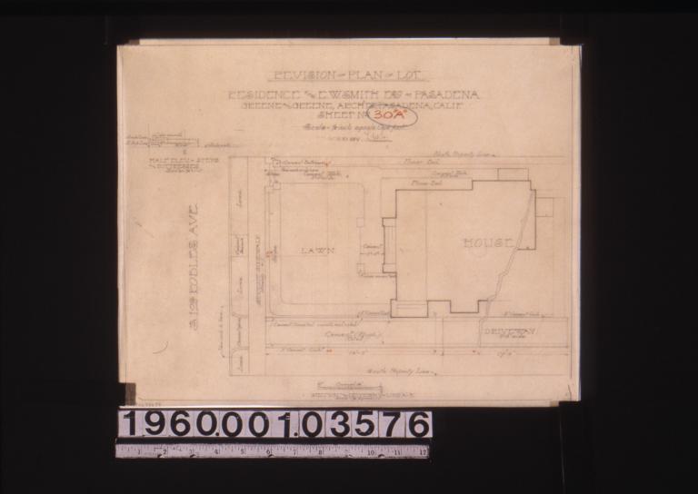 Revision of plan of lot i.e. site plan\, half elev. of steps and buttresses\, section thru driveway on line A-B: Sheet no.30a