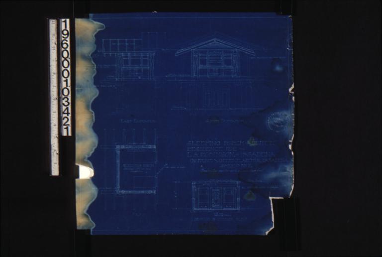 Sleeping porch addition -- east elevation\, south elevation\, plan\, section & interior elev. :nSheet no. 2.