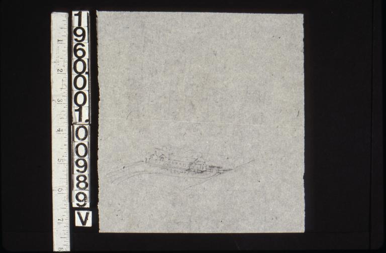Perspective sketch of house and grounds