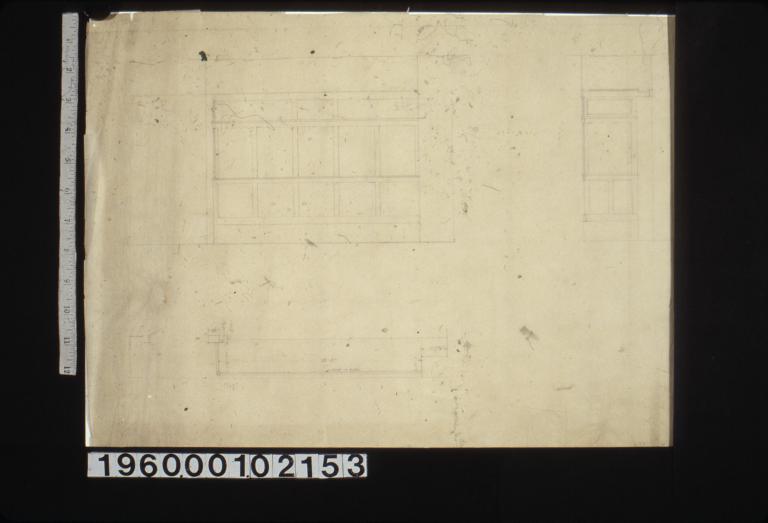 Plan\, section\, and elevation of back of window before addition; sketch of plan of dome