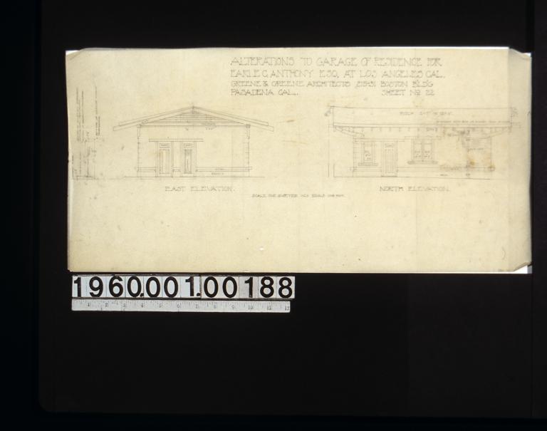 East elevation\, north elevation\, section showing floor and ceiling levels : Sheet no. 22.