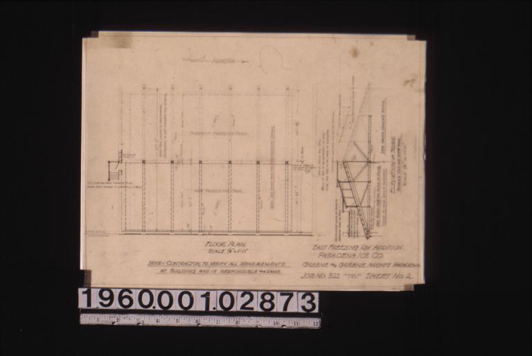 Floor plan\, elevation of truss showing old and new work (view taken looking south) : Sheet no. 2. (2)