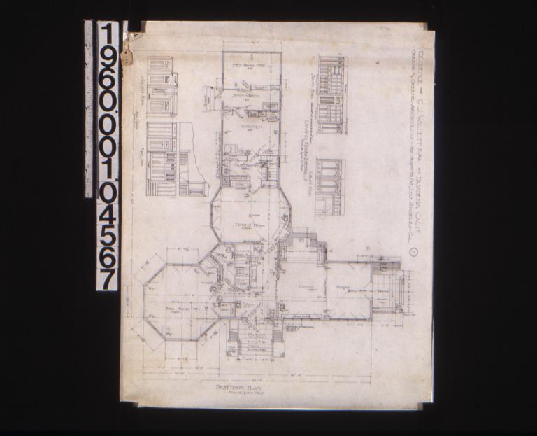 First floor plan; dining room details -- south end\, west end; stair details -- south end\, east side : 2.