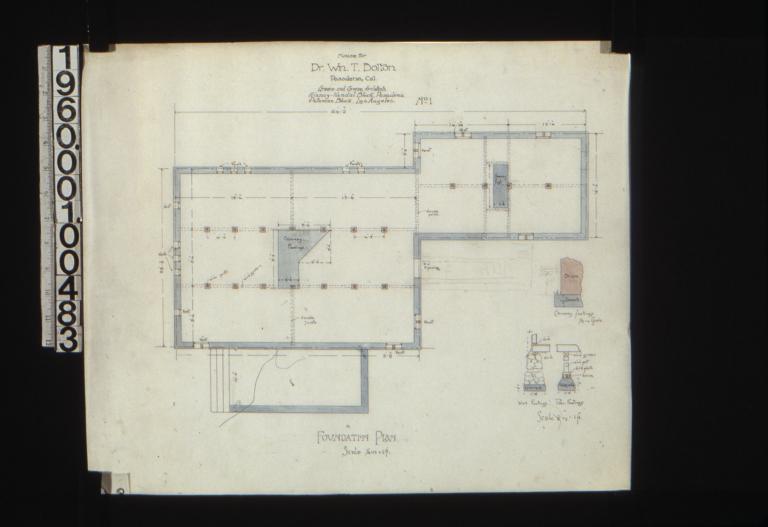 Foundation plan; detail drawings of chimney footings\, wall footings\, pier footings : No. 1.