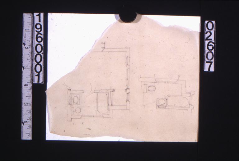 Sketches of plans of bathroom
