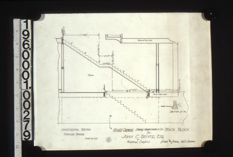 Revised drawing showing changes -- longitudinal section through stairs : 6.