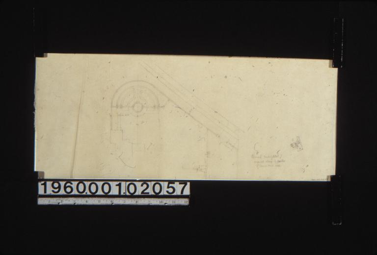 Plan -- revised part of sheet 1\, illegible change of position of illegible drive wall; sketch of unidentified mechanical device