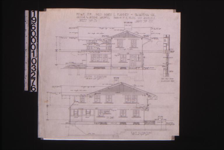 South elevation; east elevation; details of screened porch : Sheet no. 5\, (3)