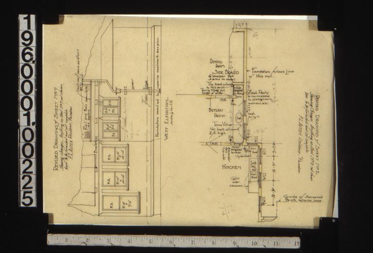 Revised drawing of part of sheet no. 2 i.e. first floor plan showing changes; west elevation -- revised drawing of part of sheet no. 7 showing changes.
