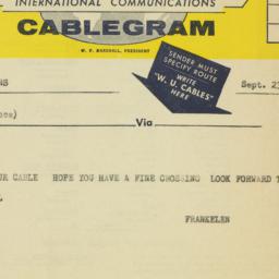 Telegram: 1957 September 23