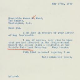 Letter: 1940 May 17