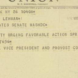 Telegram: 1952 May 26